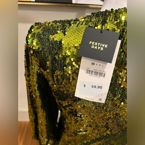 Zara green sequin dress, size XS NWT - Picture 8 of 11